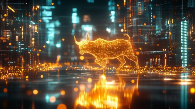 Digital Bull Market   Stock Market  Financial Growth  Cryptocurrency  Bitcoin  Financial  Success  Economy  Cityscape   D Render  Abstract Background