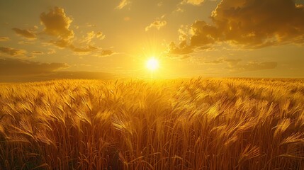 Obraz premium wheat field at sunset