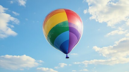 Fototapeta premium Floating rainbow balloon 3D - A floating, 3D-rendered rainbow balloon with glossy finish, suspended in air.