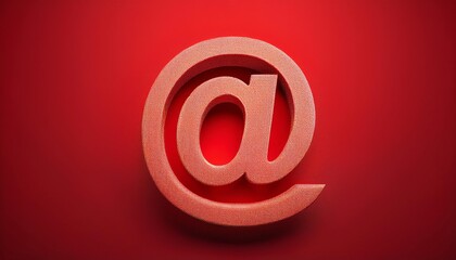 A vibrant 3D red "@" symbol on a smooth red background, representing digital communication and social media.