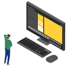 動画編集で困っている男性・アイソメトリック