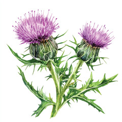 Thistle flower watercolor clipart illustration