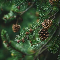 pine tree branches with cones