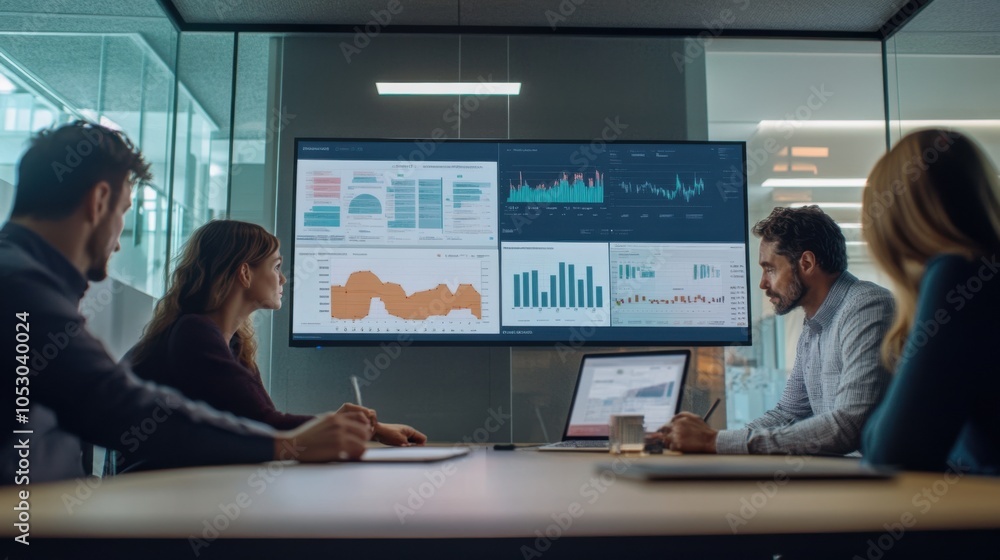 Aufkleber a collaborative workspace where a team is analyzing performance data and customer