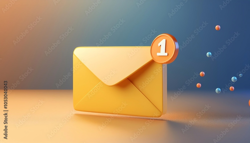 Poster an illustrative yellow envelope with a notification icon and colorful bubbles, symbolizing a new mes