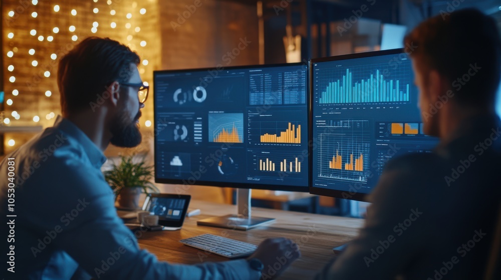 Aufkleber a collaborative workspace where a team is analyzing performance data and customer