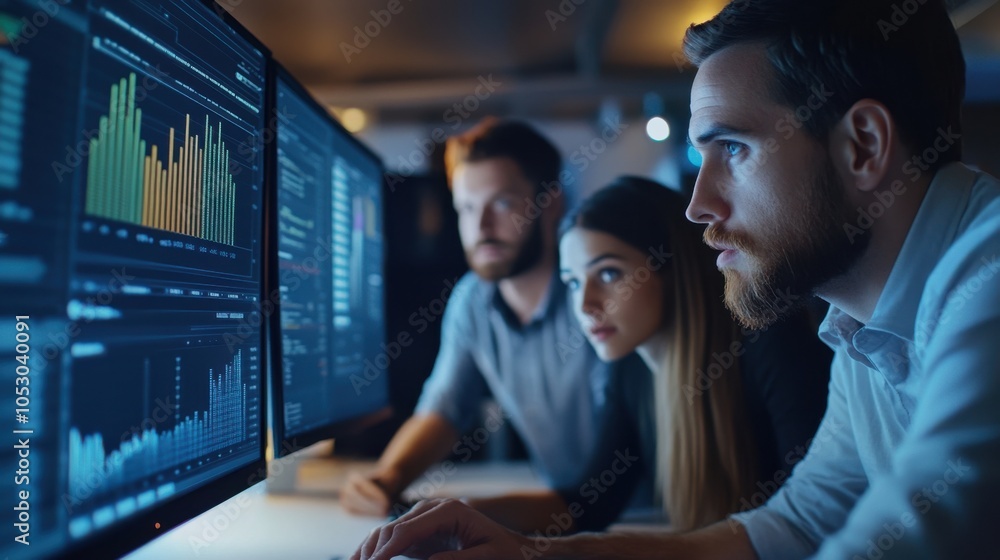 Aufkleber a collaborative workspace where a team is analyzing performance data and customer