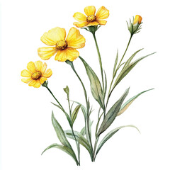 Tickseed flower watercolor clipart illustration