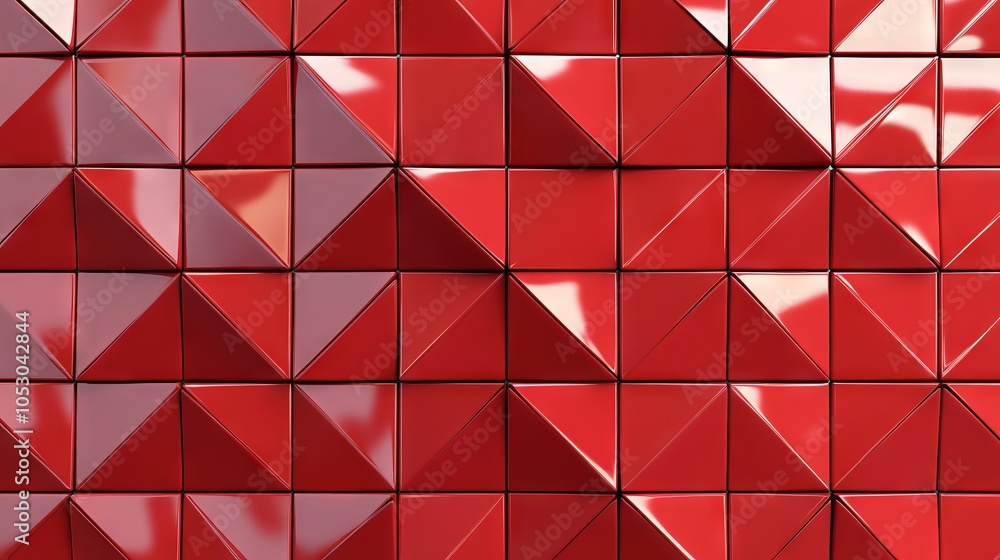 Poster futuristic 3d render of triangular tile wall background with polished red blocks for modern interior