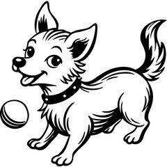 Obraz premium Little dog playing with a ball line art on a white background