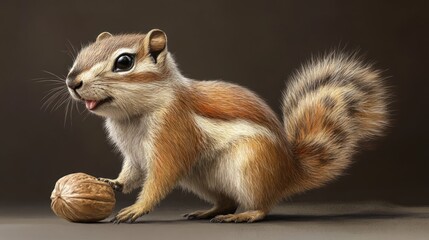 Red-cheeked Ground Squirrel with a nut, playful stance and soft fur details.