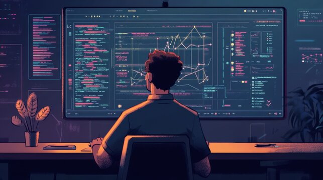 A programmer designing a new software feature, with UML diagrams and pseudocode
