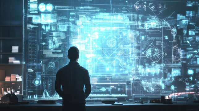 A programmer designing a new software feature, with UML diagrams and pseudocode