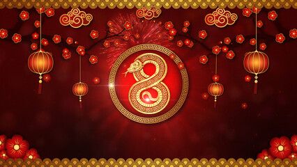 Festive Chinese New Year Design Features Golden Snake, which Represents the Endless Wealth Symbol, Perfect For Seasonal Celebrations And Zodiac Themes.  3D Rendering