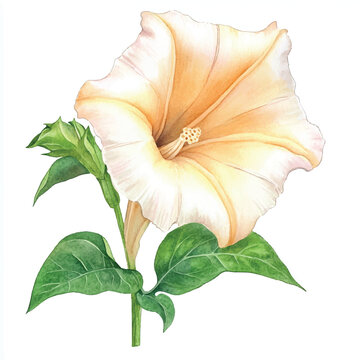watercolor flower bloom white petals green leaves clip art preview