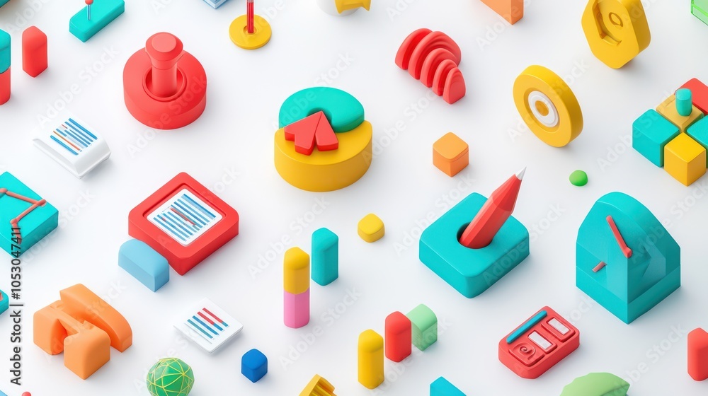 Poster innovative strategy charts empowering creators to visualize ideas and data in a colorful workspace