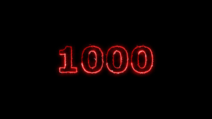 Abstract neon countdown 1000 number neon glowing red color 4k illustration. Black background 4k illustration.