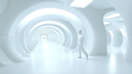Fototapeta premium A visionary leader navigating through a futuristic tunnel of innovation and ideas