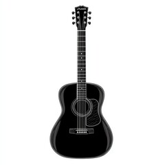 Naklejka premium Black acoustic guitar on a white isolated background.