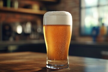 beer in a glass with frothy head