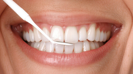 Fototapeta premium close up of dentist performing dental cleaning procedure, focusing on plaque removal from healthy teeth. bright smile reflects confidence and dental care