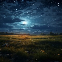Fototapeta premium Night in the plain under the moon