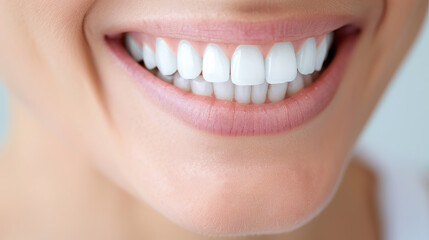 Obraz premium bright and healthy smile showcases perfectly aligned, white teeth, reflecting good dental hygiene and confidence. close up emphasizes beauty of radiant smile