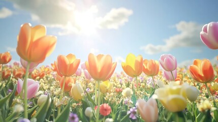 Spring Flowers - A field of vibrant flowers in bloom under a sunny sky