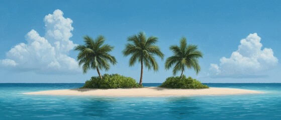 Fototapeta premium Tropical island with palm trees and clear blue sky, perfect for relaxation and summer vibes.