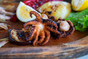 Smoked and fried octopus