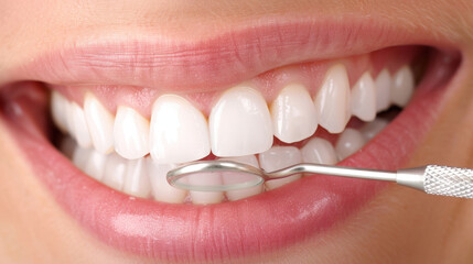 bright smile showcases healthy teeth and gums, with dental mirror reflecting care taken in oral hygiene. Regular check ups are essential for maintaining dental health