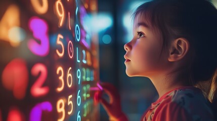 Young child learning counting through an AI educational app, with vibrant visuals and immediate feedback for each answer