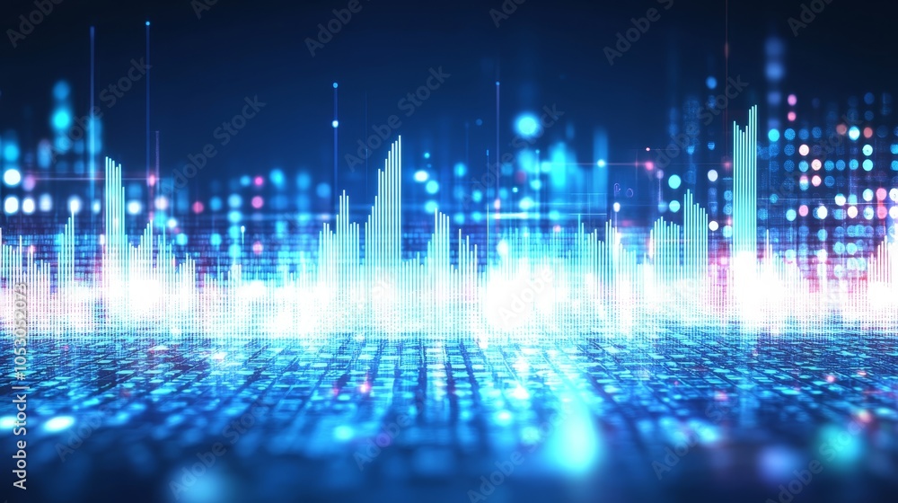 Poster abstract blue digital data technology background with glowing lines
