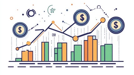 Fototapeta premium Business Growth Chart with Dollar Coins and Line Graph