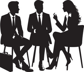 Obraz premium Group of business people talking silhouette vector illustration isolated on a white background