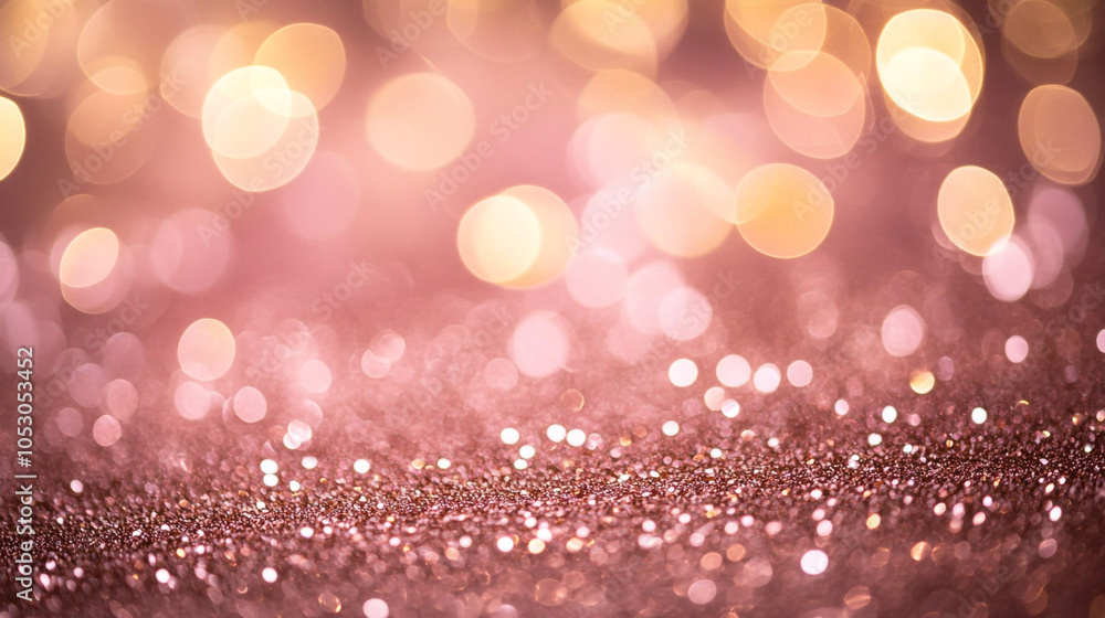 Poster shimmering bokeh background with sparkling lights in soft pink tones during the evening