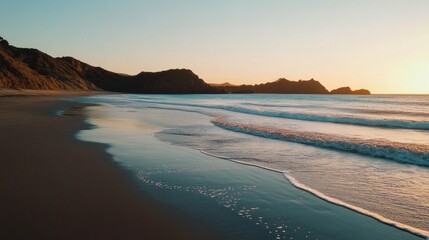 Obraz premium A tranquil beach at sunset with gentle waves washi.