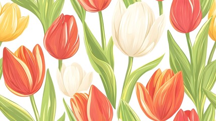 Obraz premium Colorful Tulip Seamless Pattern