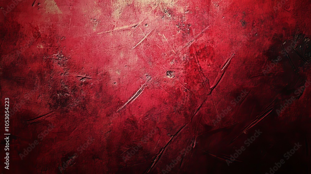 Aufkleber red grunge scratched texture background with distressed surface, abstract worn pattern ideal for ind