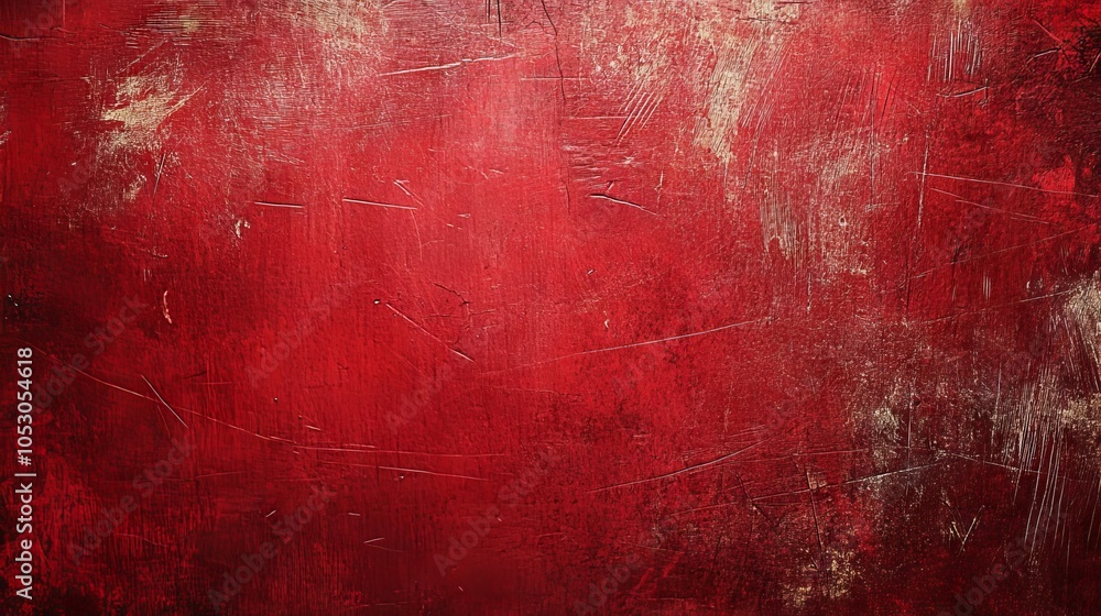 Aufkleber red grunge scratched texture background with distressed surface, abstract worn pattern ideal for ind