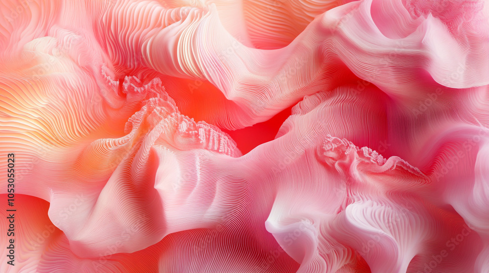 Aufkleber abstract pink and coral waves undulating softly in a fluid art design resembling soft textiles