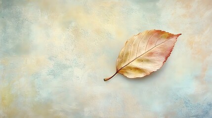 66. A single leaf on a light pastel background, creating a calm and serene atmosphere