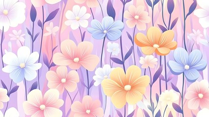 Obraz premium Watercolor Pastel Flowers Pattern