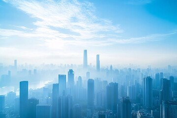 Obraz premium Misty Cityscape: A Stunning View of Skyscrapers