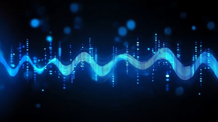 Fototapeta premium Abstract blue sound wave on a dark background, digital audio visualization.