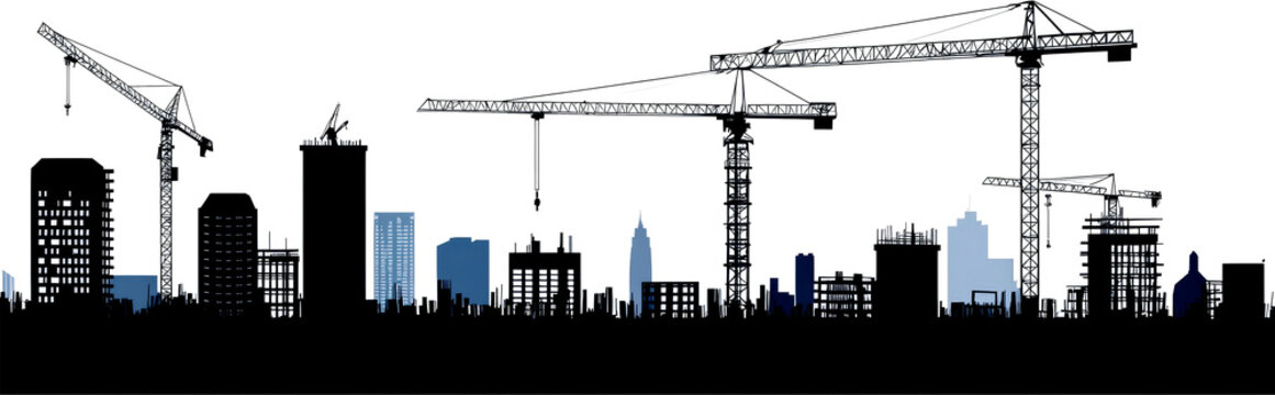 City skyline with cranes