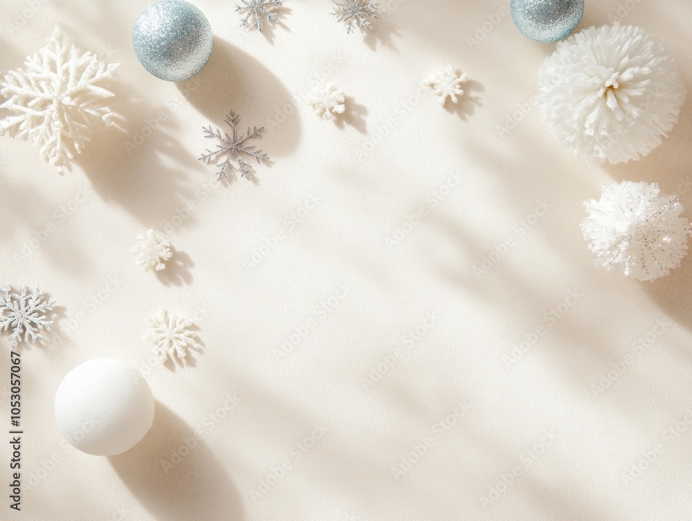 Poster winter solstice intricate snowflake and ornament arrangement on beige background – perfect for chris
