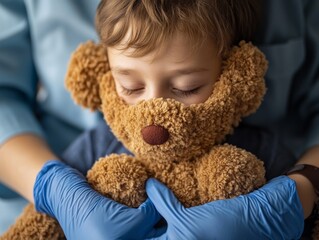 Pediatric Care in Action Gentle Examination of a Child with Toy Bear, Perfect for Christmas and Thanksgiving Themes