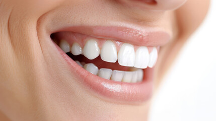 Fototapeta premium close up of smiling woman showcasing her bright, healthy teeth and radiant smile. This captures essence of joy and confidence through beautiful expression
