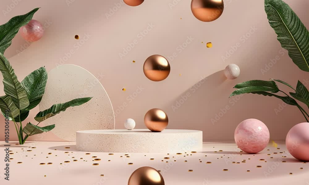 Poster 3d render abstract minimal background with geometric shapes and podium for product display presentat